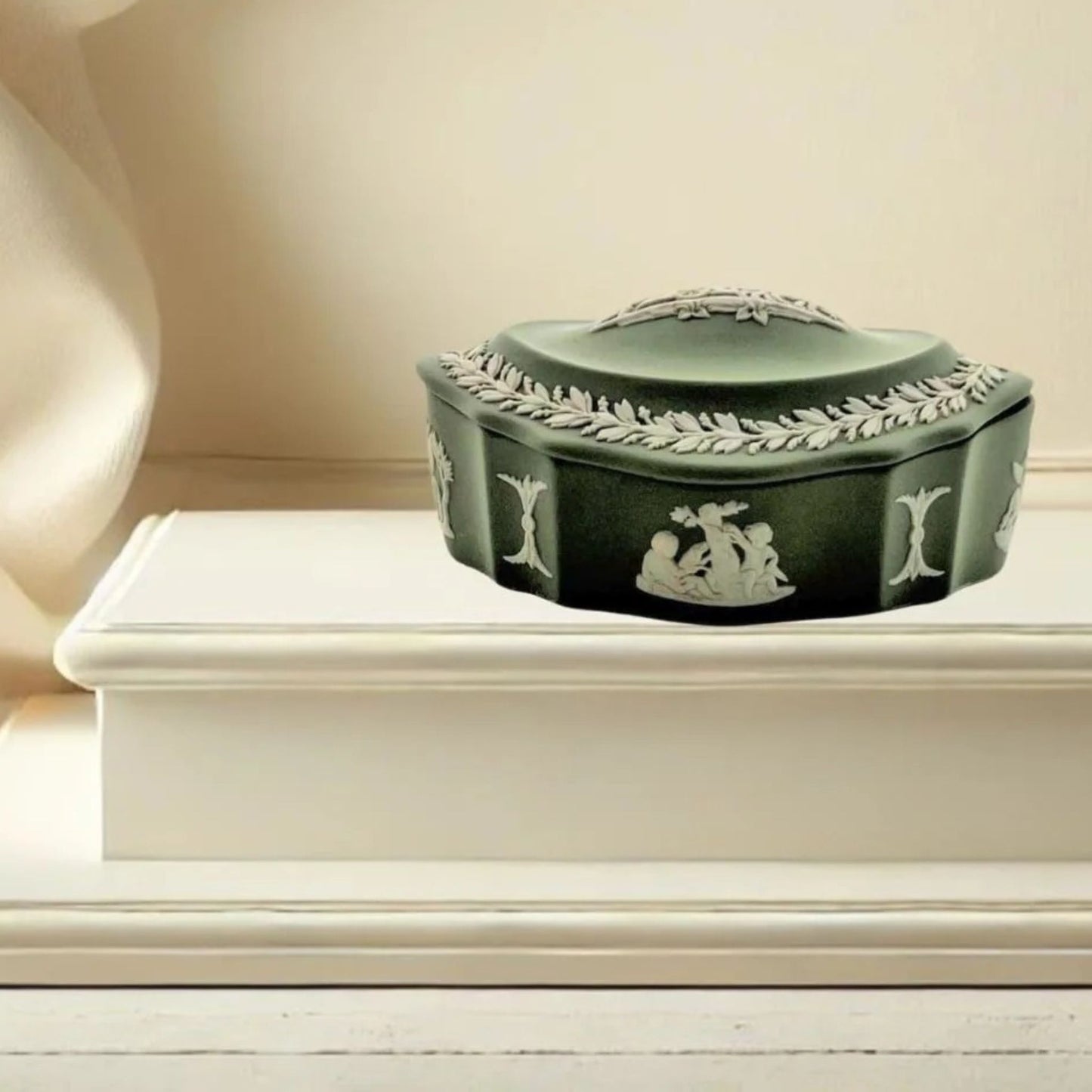 Wedgwood Jasperware Trinket Box – Sage Green, Vintage