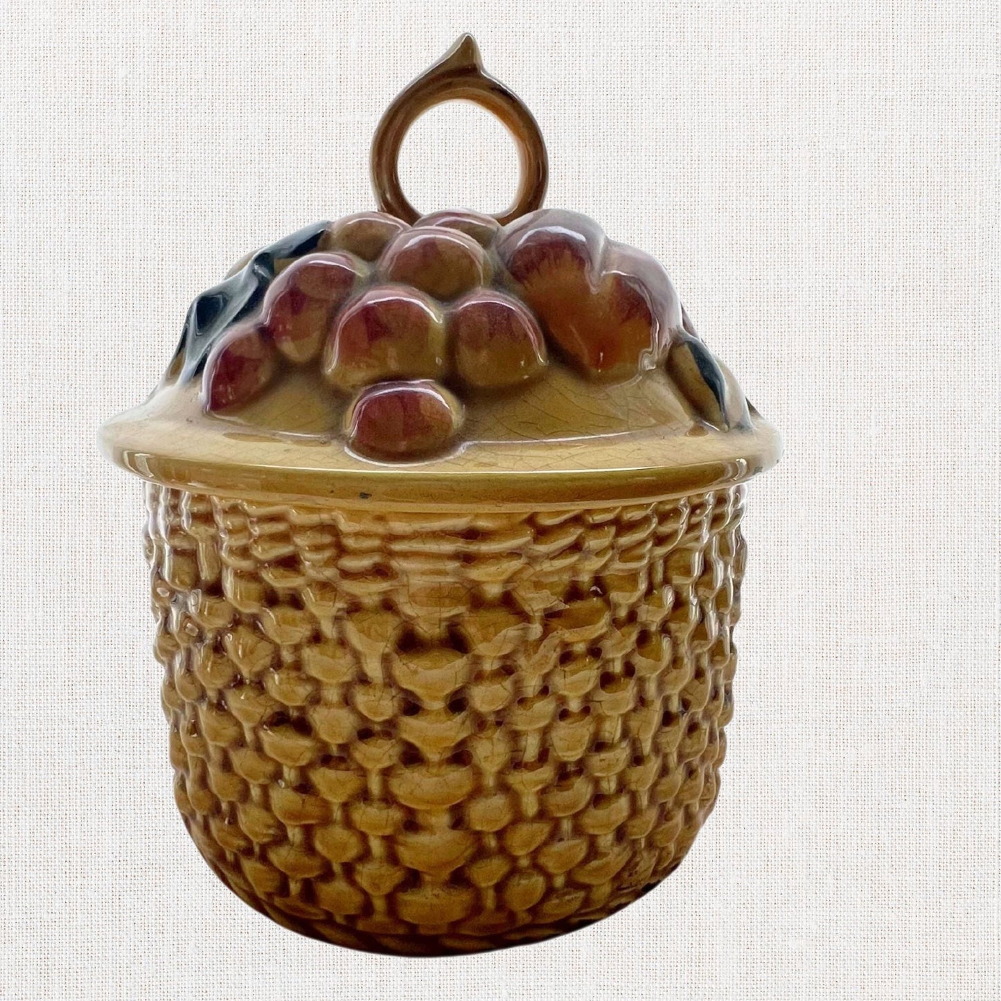 Vintage Harvest Cookie Jar – Hand-Glazed Ceramic with Sunflower & Fruit Motif Lid