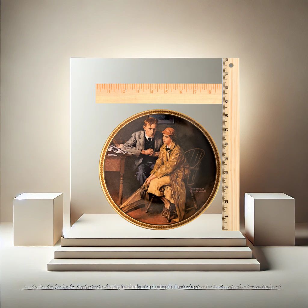 Norman rockwell confiding in the den plate on neutral background, vintage home decor or collectible.