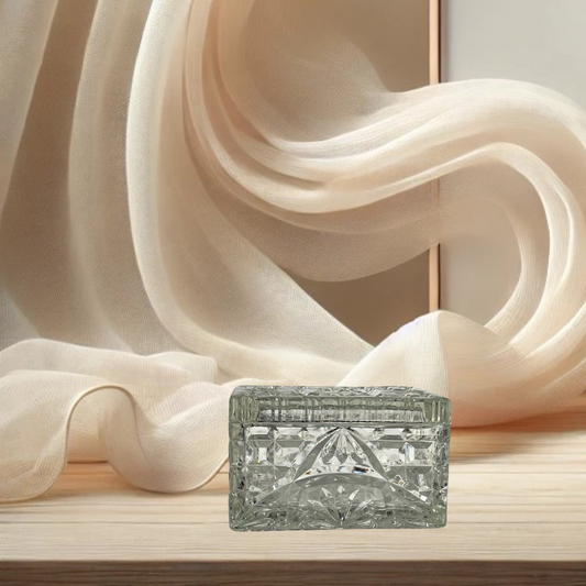 Vintage Diamond Cut Glass Trinket Box with Lid – Clear Pressed Design