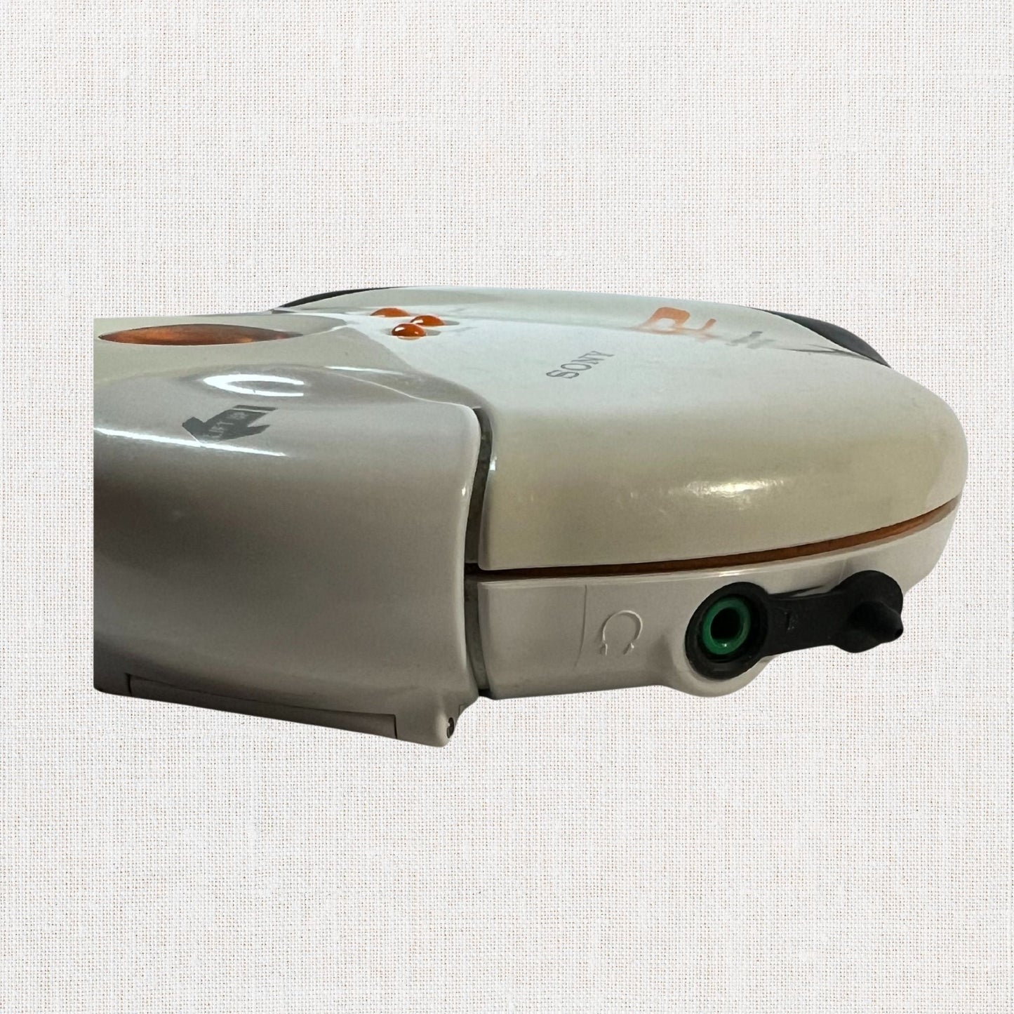 Sony discman model d-sj301 working on neutral background, vintage home decor or collectible.