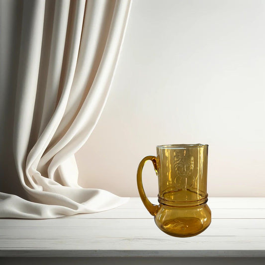 1970s Italian Rossini Amber Glass Lion Mug – Mid-Century Blown Glass Beer Stein