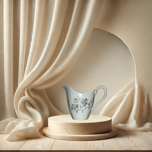 Mikasa Debutante Creamer – Ivory Porcelain with Silver Floral Trim, Japan