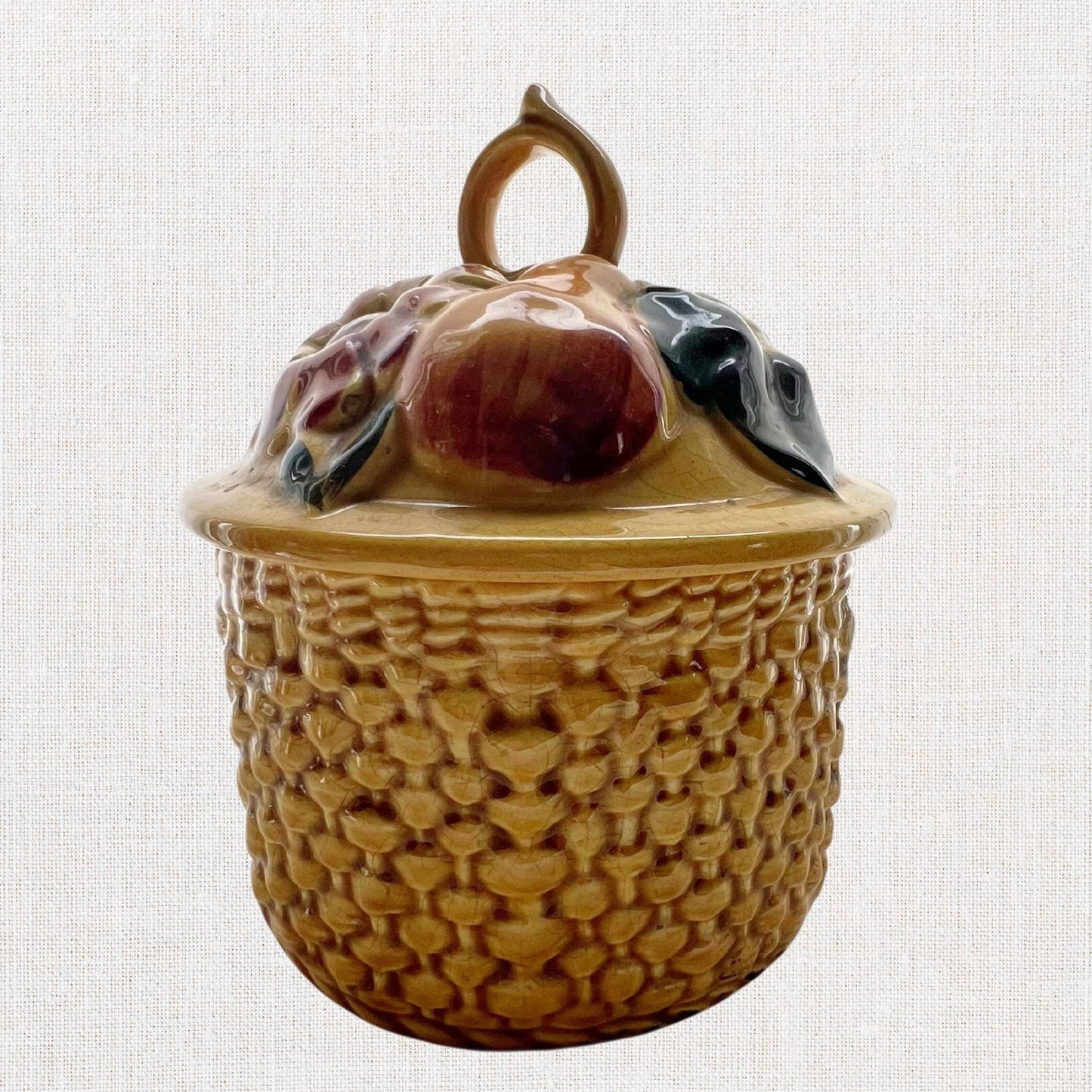 Vintage Harvest Cookie Jar – Hand-Glazed Ceramic with Sunflower & Fruit Motif Lid