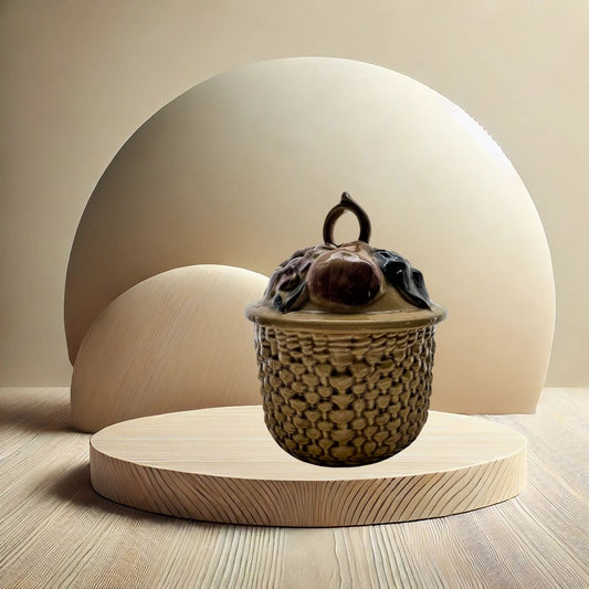 Vintage Harvest Cookie Jar – Hand-Glazed Ceramic with Sunflower & Fruit Motif Lid