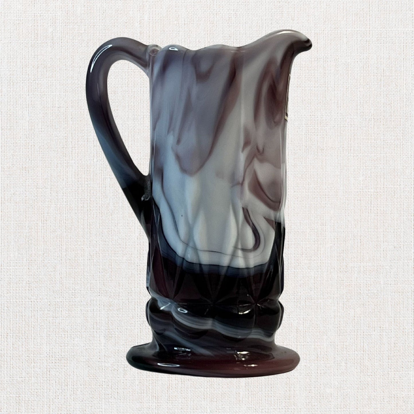 Purple Slag Glass Creamer – Swirl Design, Small Size