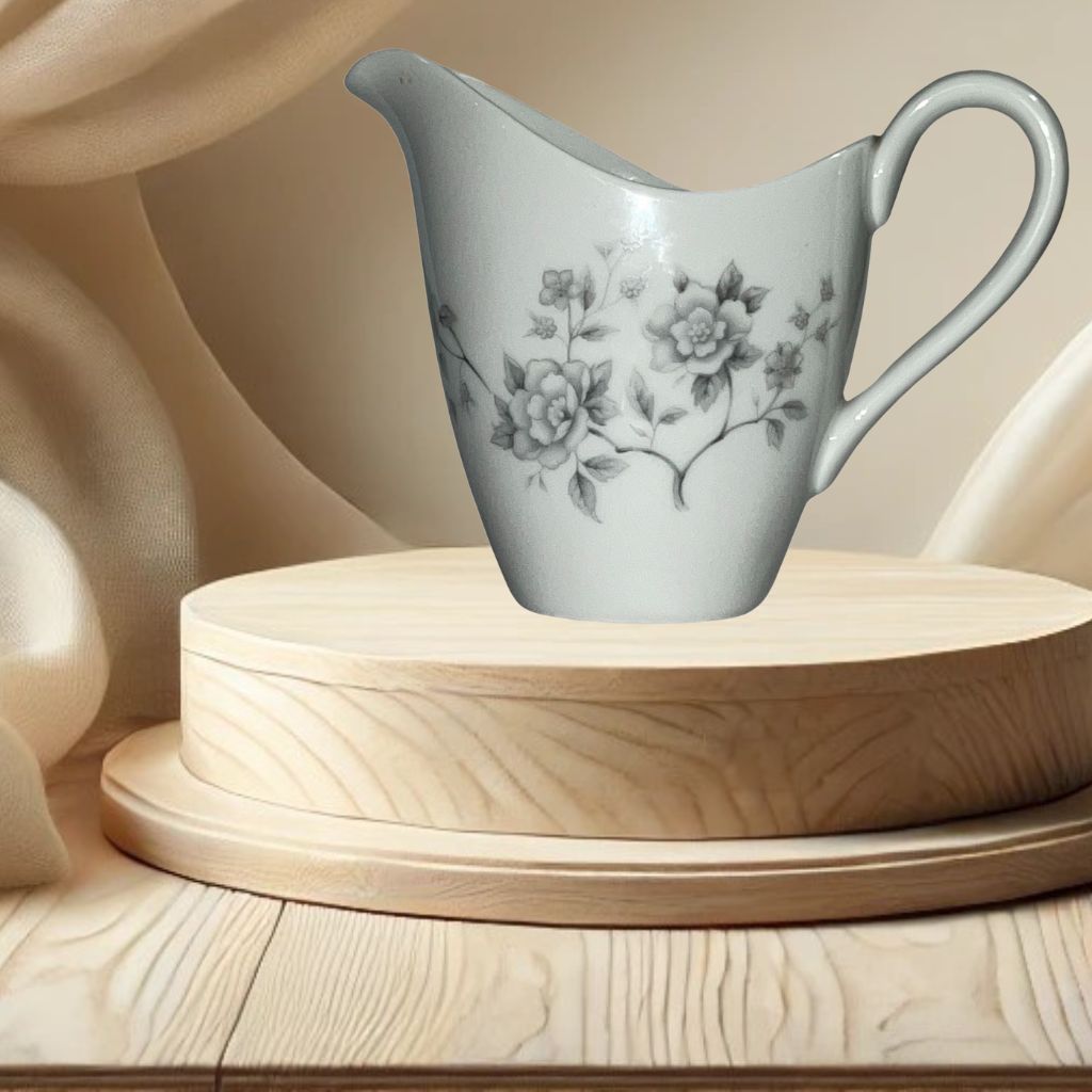 Mikasa Debutante Creamer – Ivory Porcelain with Silver Floral Trim, Japan