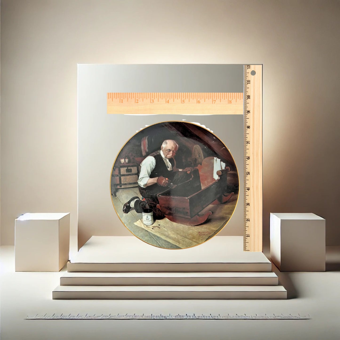 Norman rockwell grandpa's gift plate on neutral background, vintage home decor or collectible.