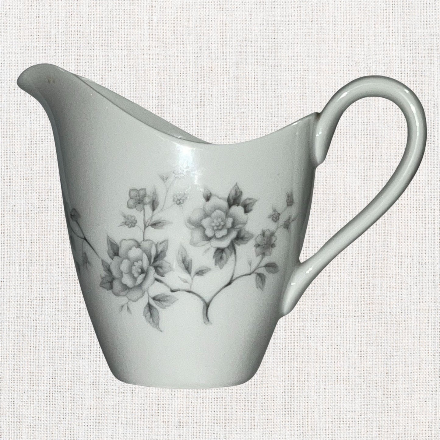 Mikasa Debutante Creamer – Ivory Porcelain with Silver Floral Trim, Japan