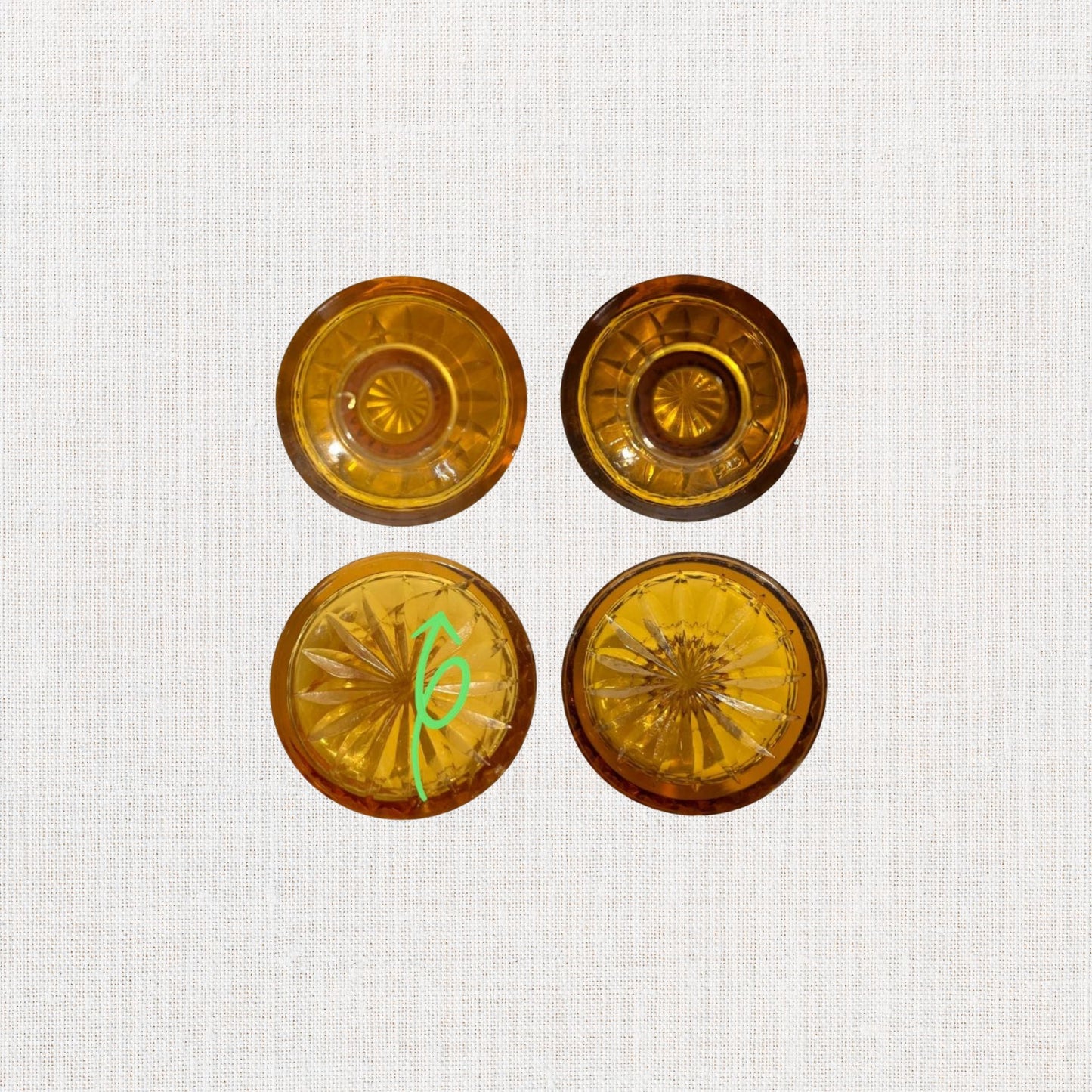 Amber diamond cut square decanter set on neutral background, vintage home decor or collectible.