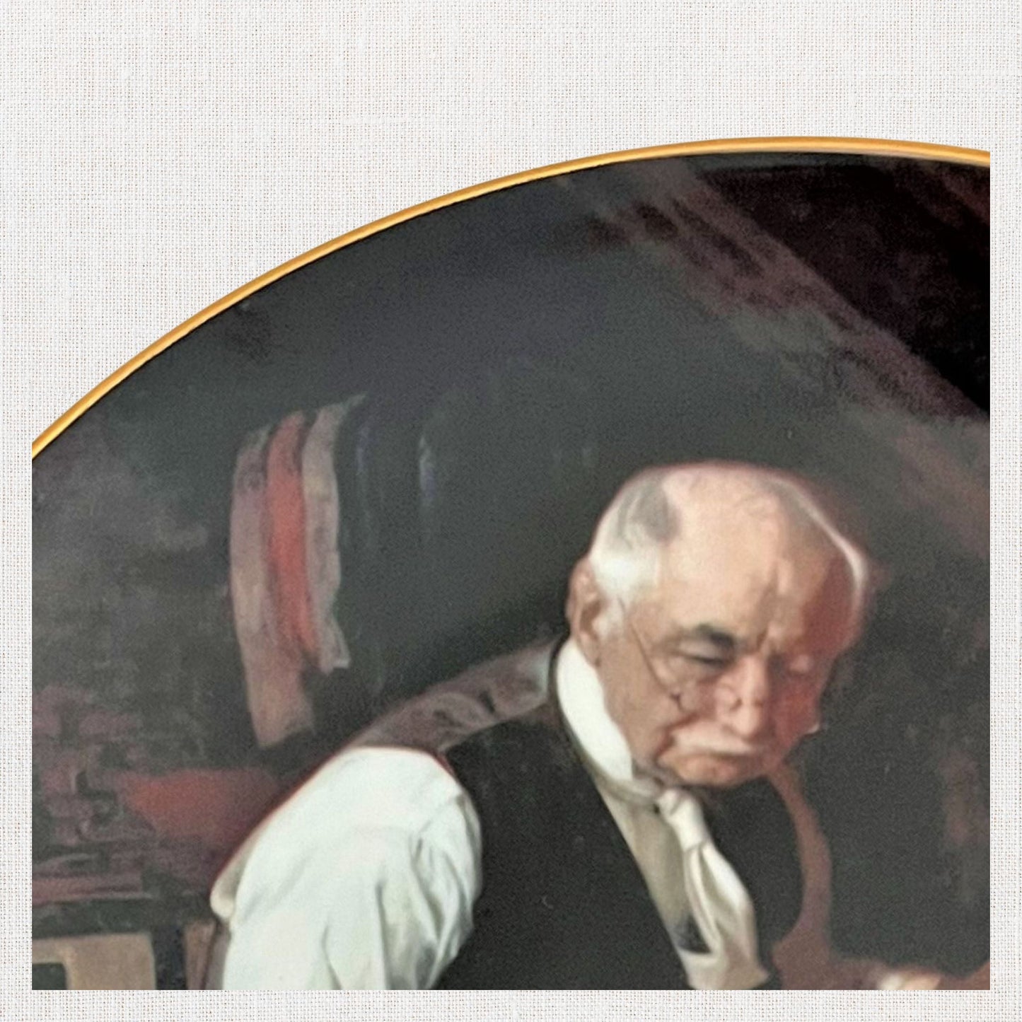 Norman rockwell grandpa's gift plate on neutral background, vintage home decor or collectible.