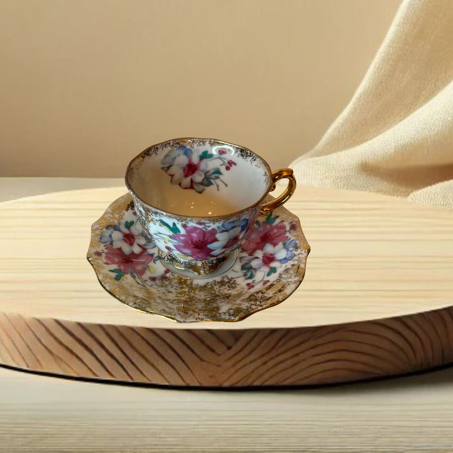 Vintage Gilded Porcelain Demitasse Cup & Saucer Sets – Gold Trim, Set of Two