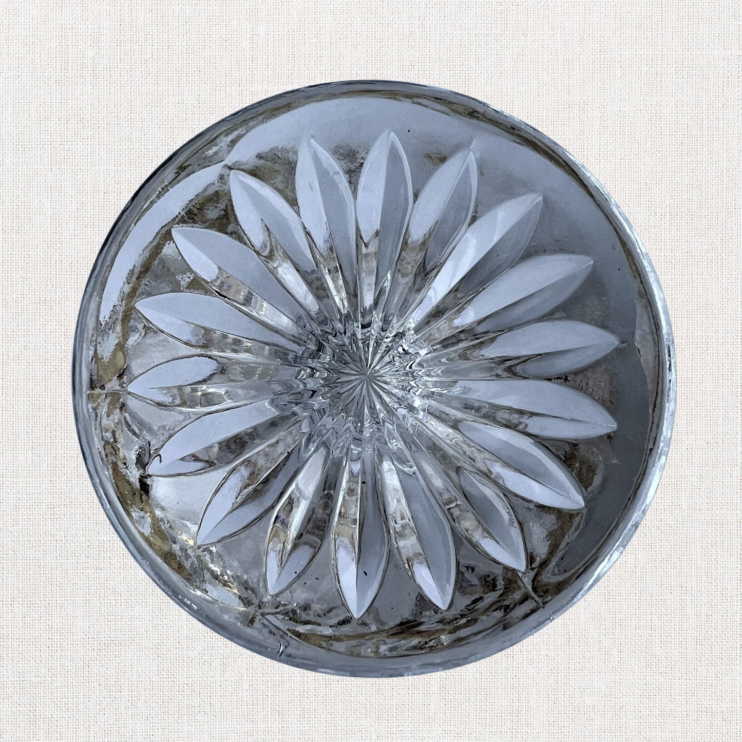 Rare Bohemian Style Molded Crystal Pedestal Candy Dish with Amber Accents