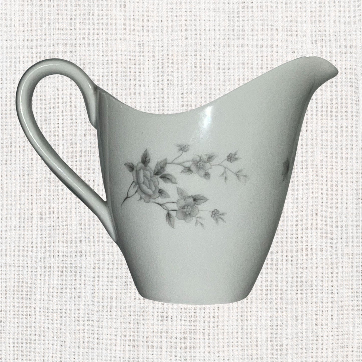 Mikasa Debutante Creamer – Ivory Porcelain with Silver Floral Trim, Japan
