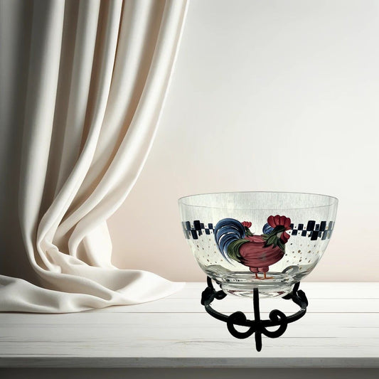 Hand-painted Lenox “Good Morning Sunshine” bowl with rooster and blue-check rim.