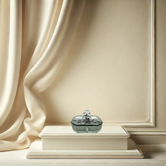 Rare Vintage Clear Glass Trinket Box with Silver Overlay – Three-Compartment Design