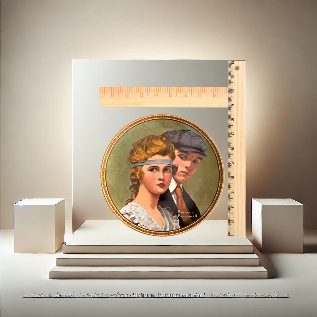 Norman rockwell meeting on the path plate on neutral background, vintage home decor or collectible.