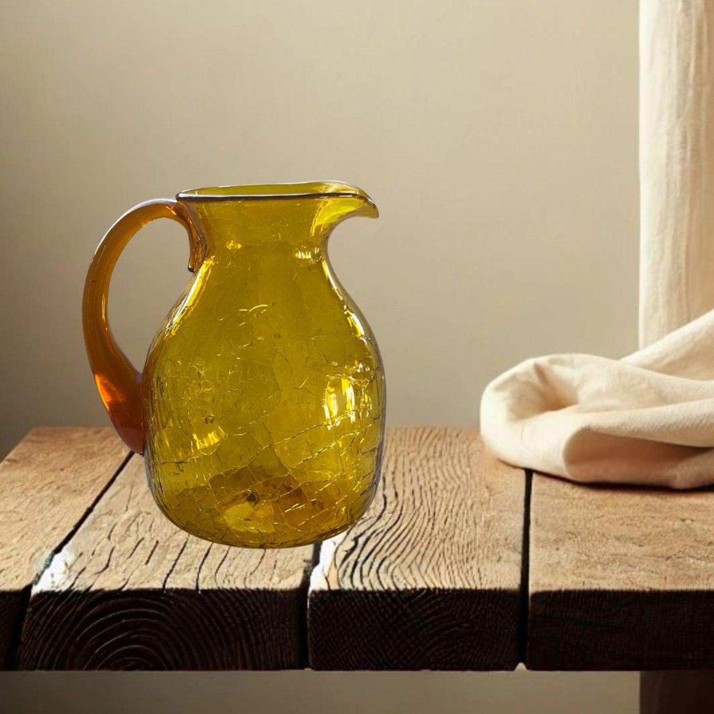 1960s Blenko Amber Crackle Glass Pitcher – Hand Blown