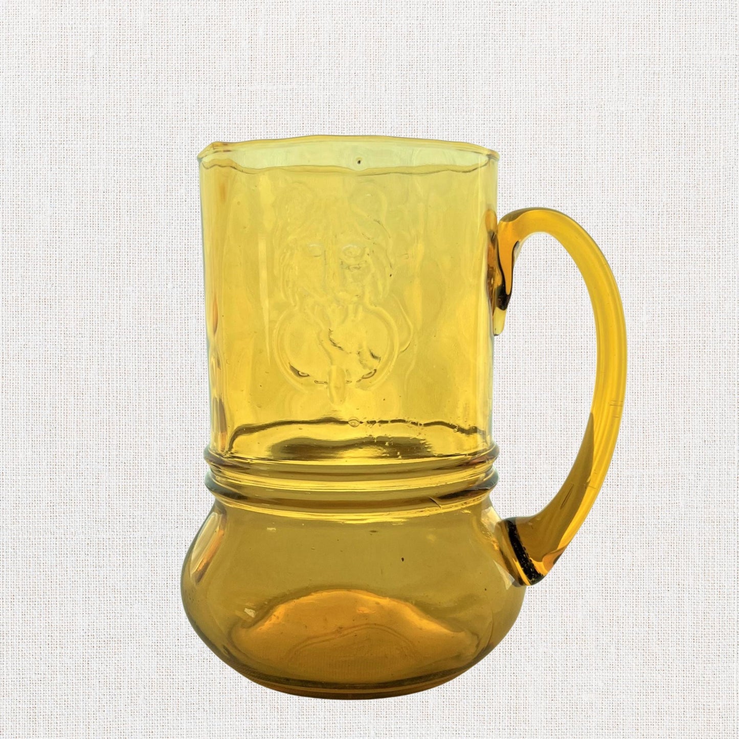 1970s Italian Rossini Amber Glass Lion Mug – Mid-Century Blown Glass Beer Stein