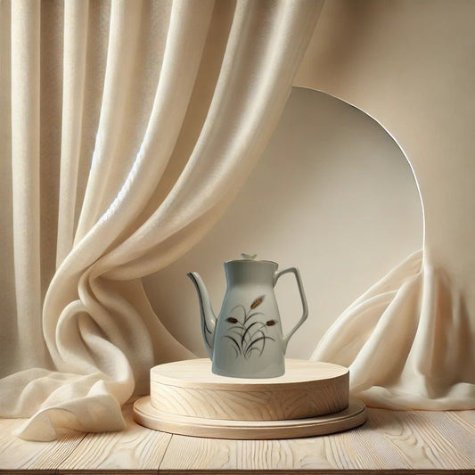 Vintage 1940s Gilded White Porcelain Coffee Pot – Wheat Sheaf Motif