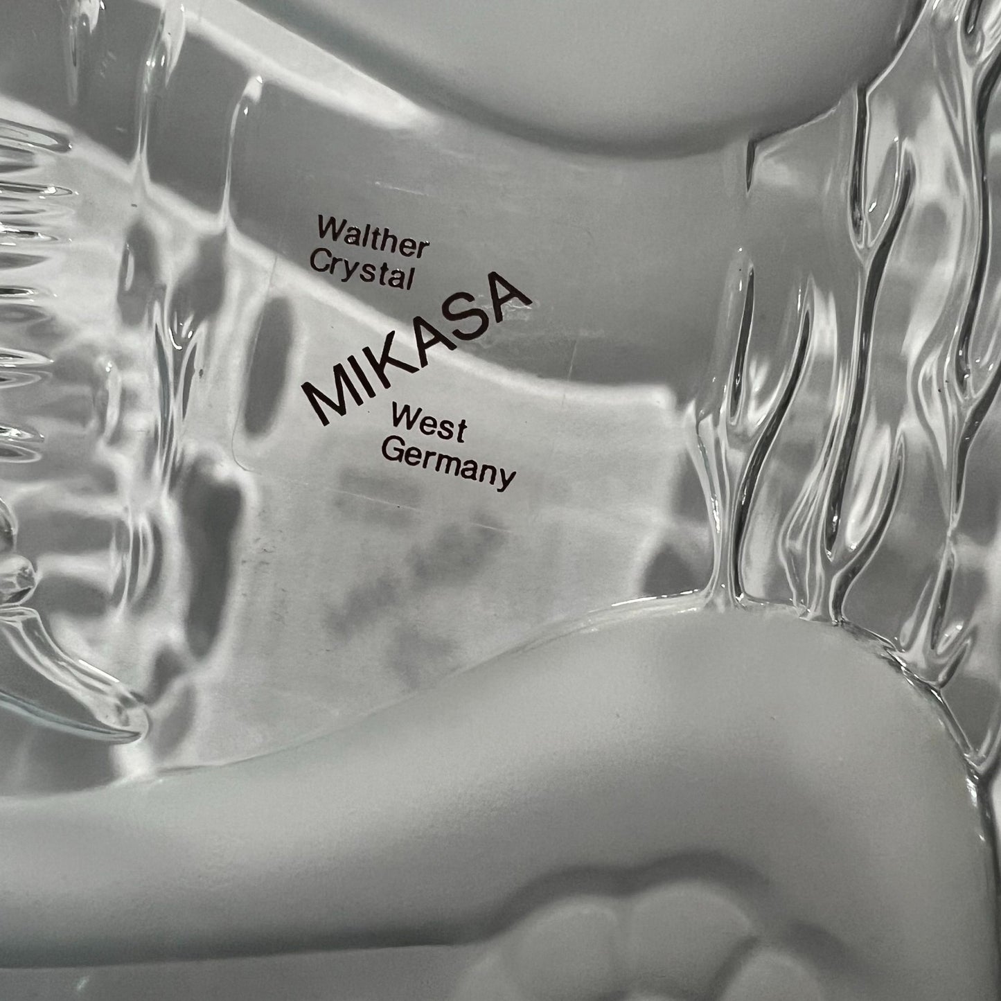Mikasa walther crystal swan platter on neutral background, vintage home decor or collectible.