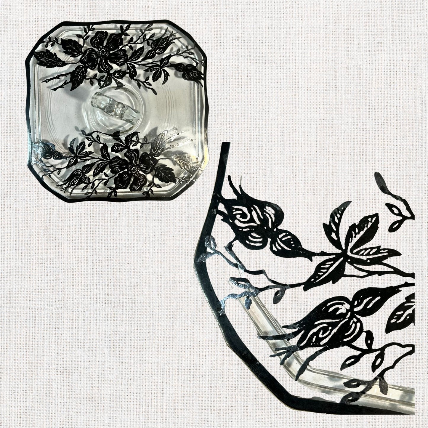 Rare Vintage Clear Glass Trinket Box with Silver Overlay – Three-Compartment Design