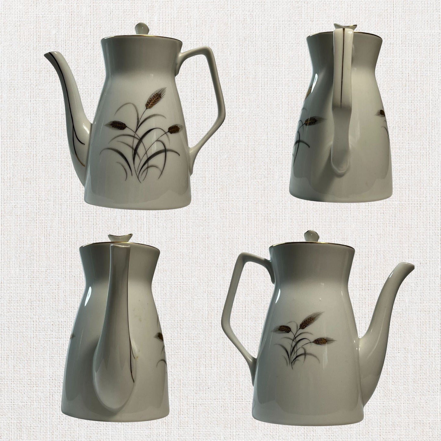 Vintage 1940s Gilded White Porcelain Coffee Pot – Wheat Sheaf Motif