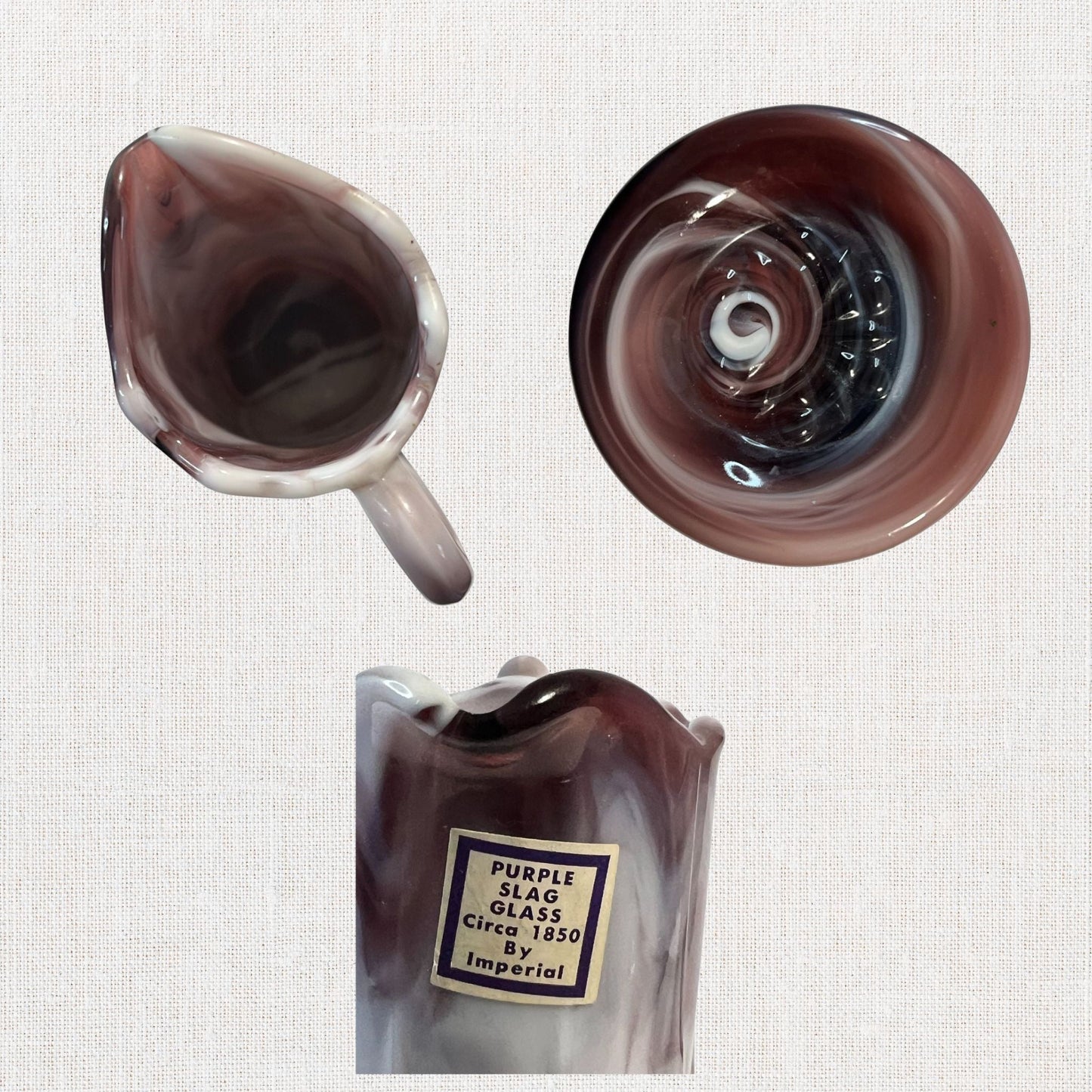 Purple Slag Glass Creamer – Swirl Design, Small Size