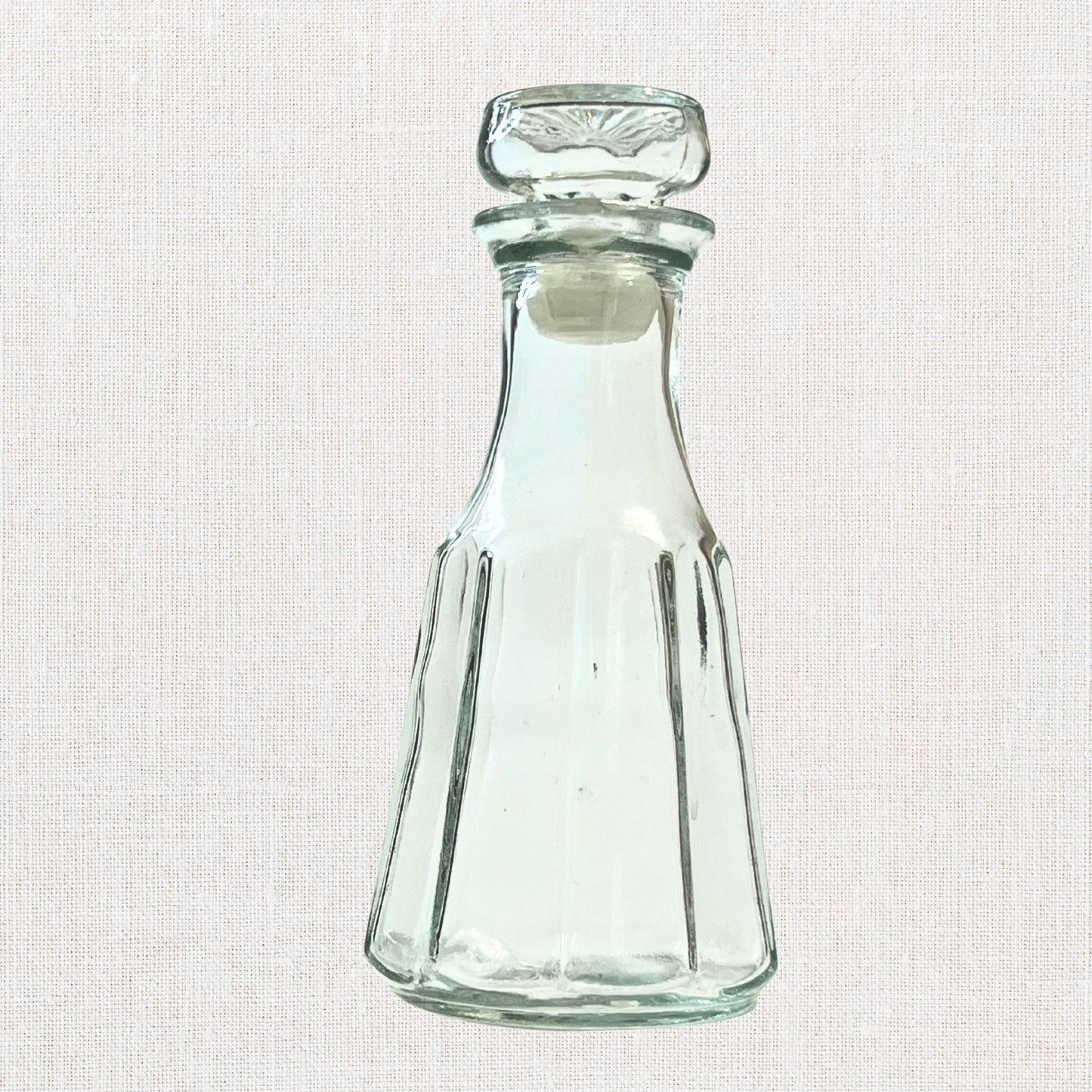 Good seasons clear octagon shaped cruet on neutral background, vintage home decor or collectible.