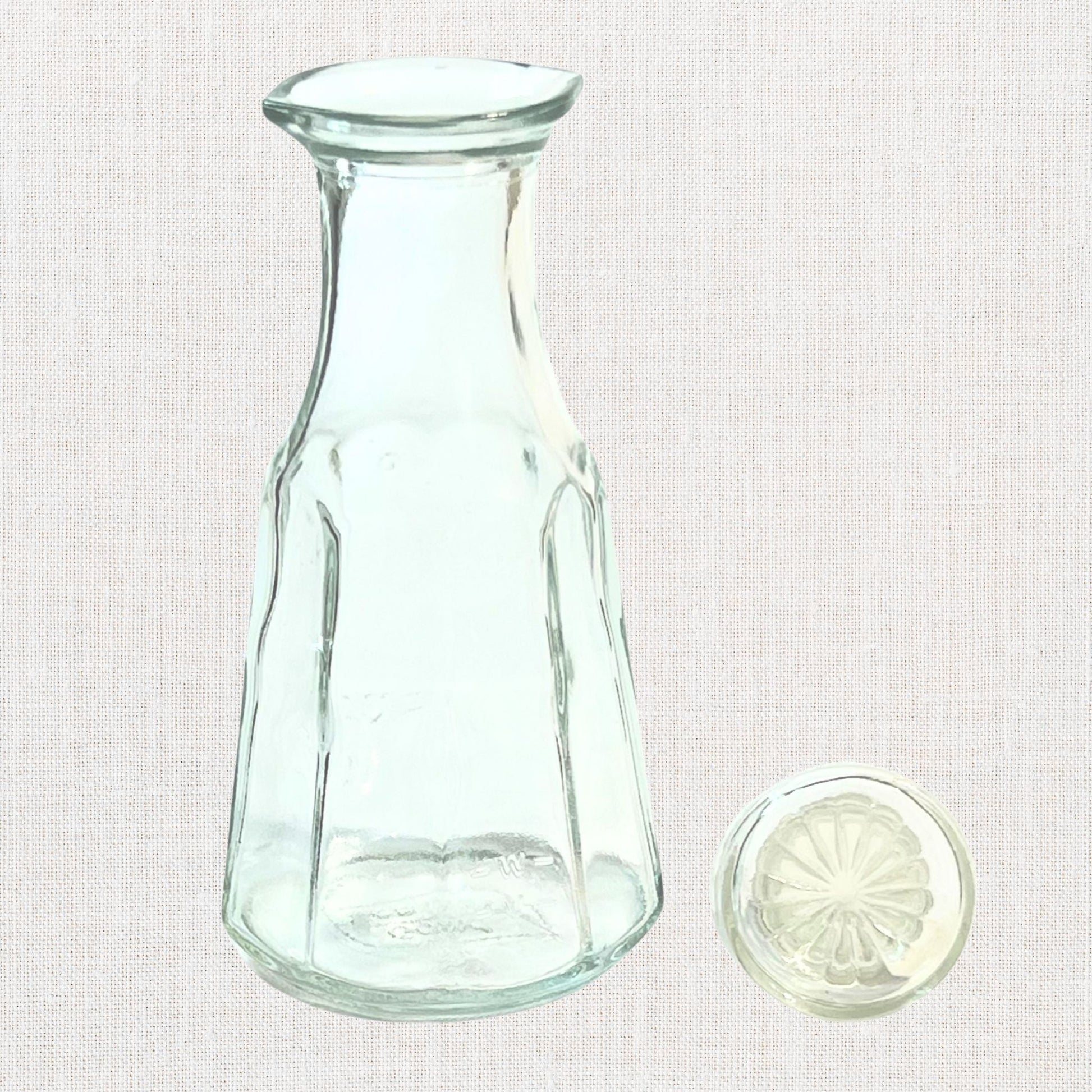Good seasons clear octagon shaped cruet on neutral background, vintage home decor or collectible.