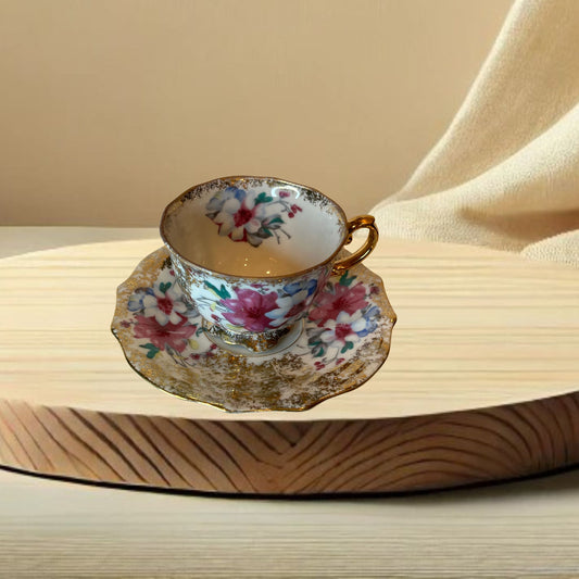Vintage Gilded Porcelain Demitasse Cup & Saucer Sets – Gold Trim, Set of Two