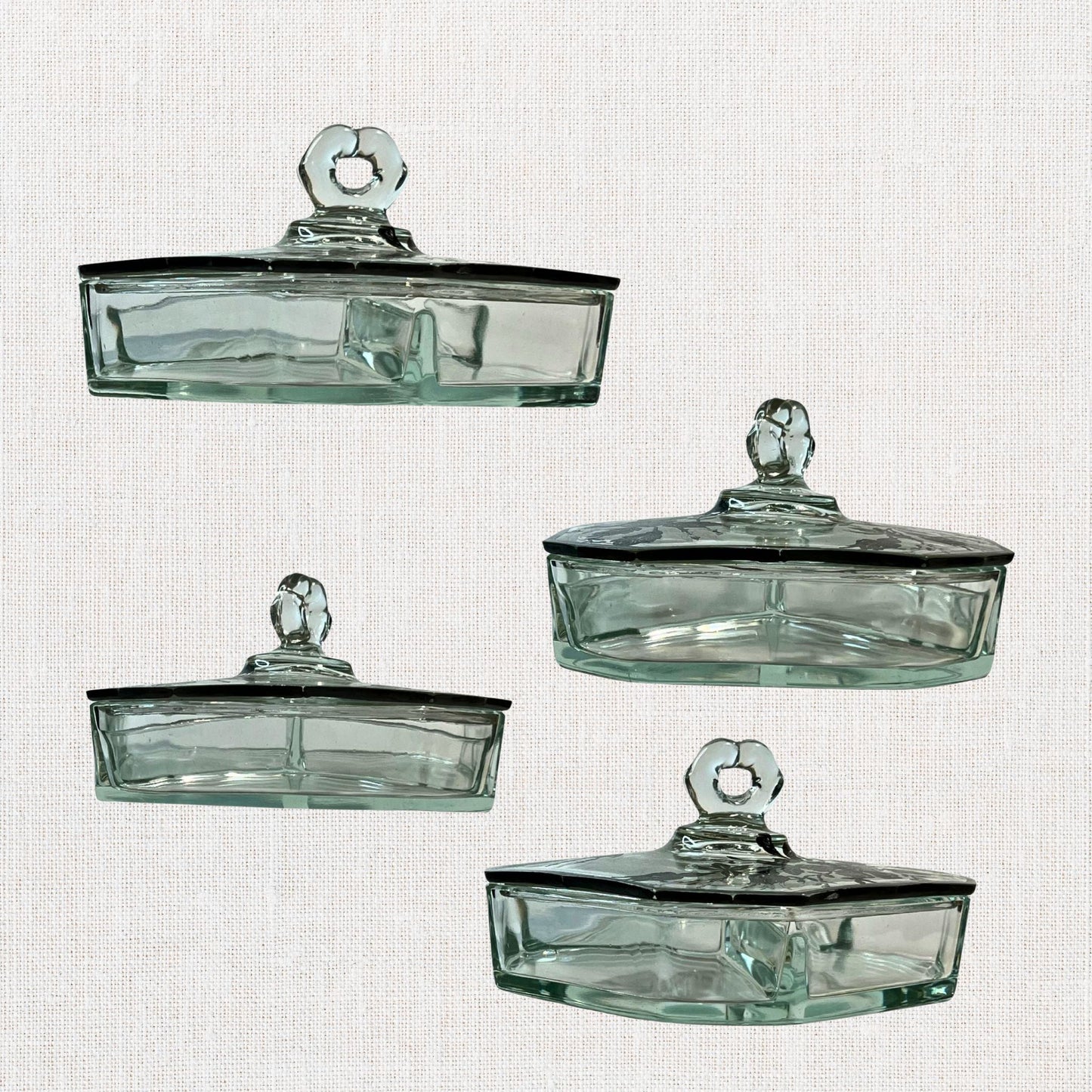 Rare Vintage Clear Glass Trinket Box with Silver Overlay – Three-Compartment Design