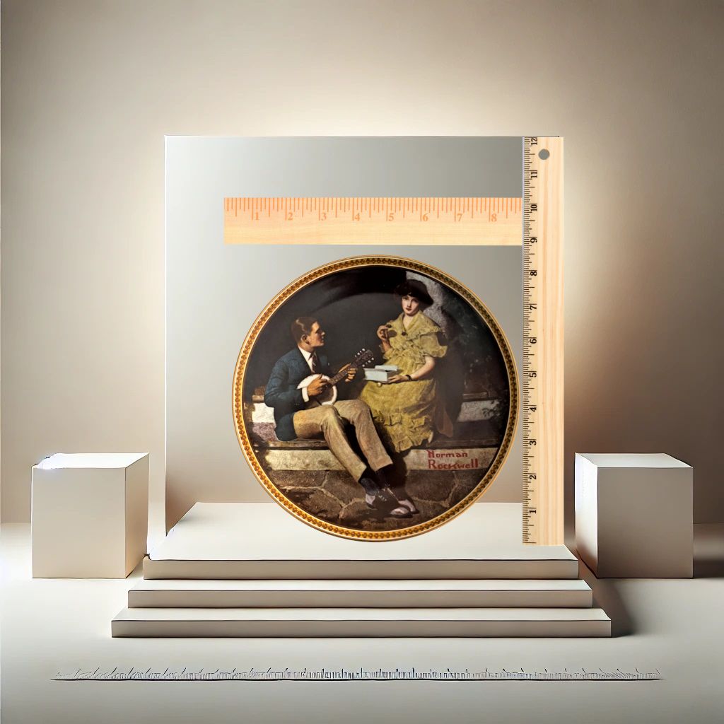 Norman rockwell pondering on the porch plate on neutral background, vintage home decor or collectible.