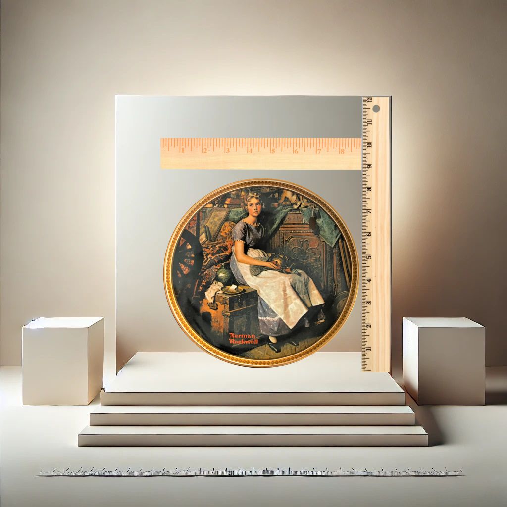 Norman rockwell dreaming in the attic plate on neutral background, vintage home decor or collectible.