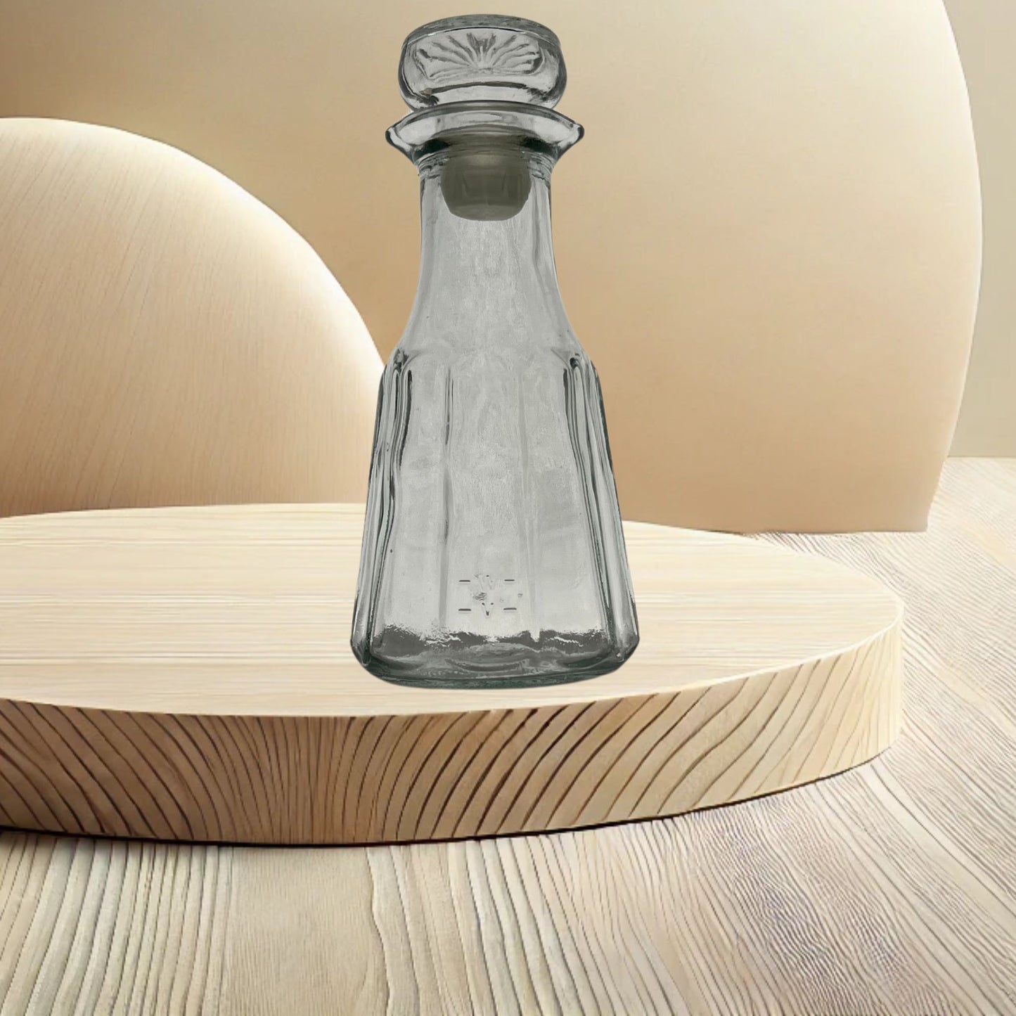 Good seasons clear octagon shaped cruet on neutral background, vintage home decor or collectible.