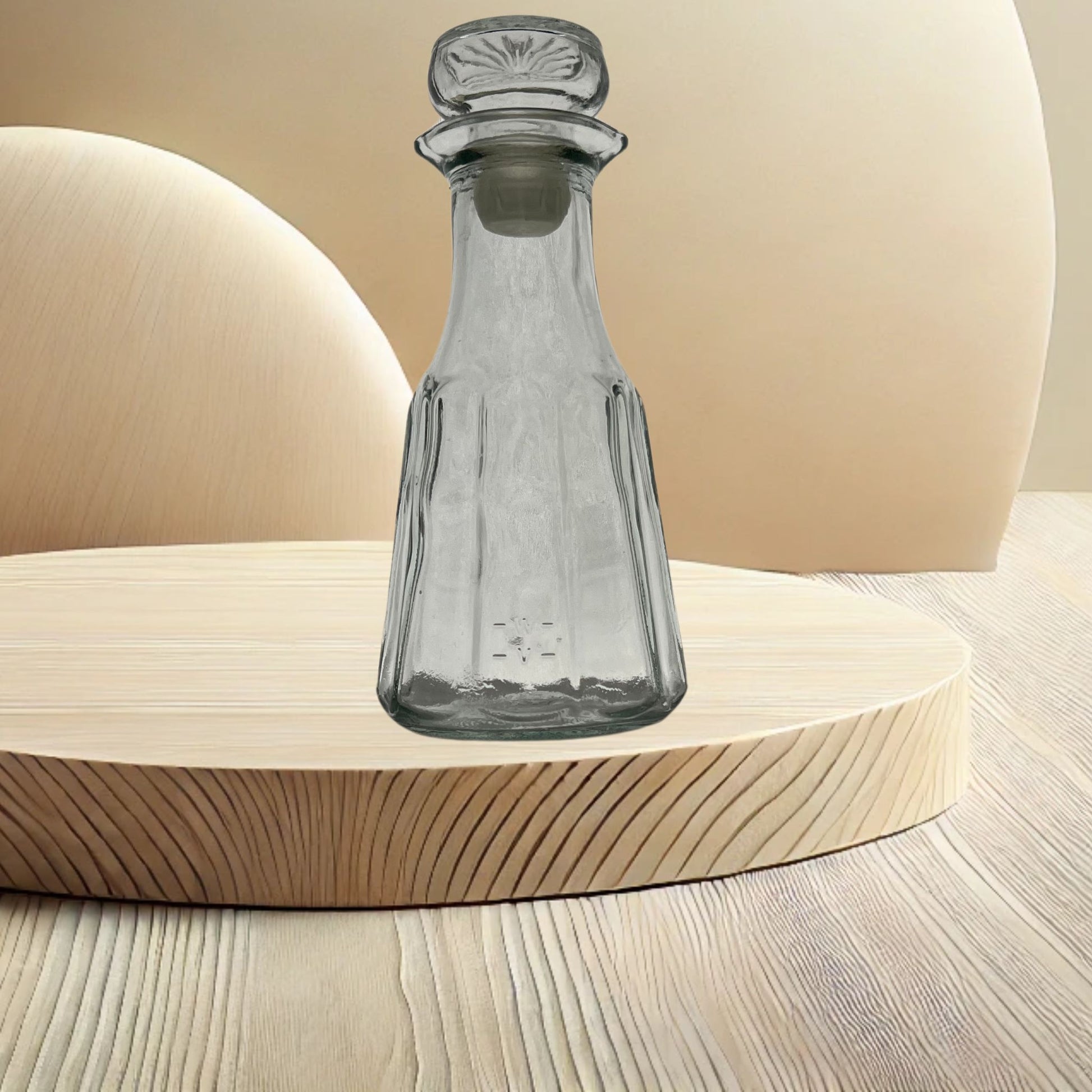 Good seasons clear octagon shaped cruet on neutral background, vintage home decor or collectible.