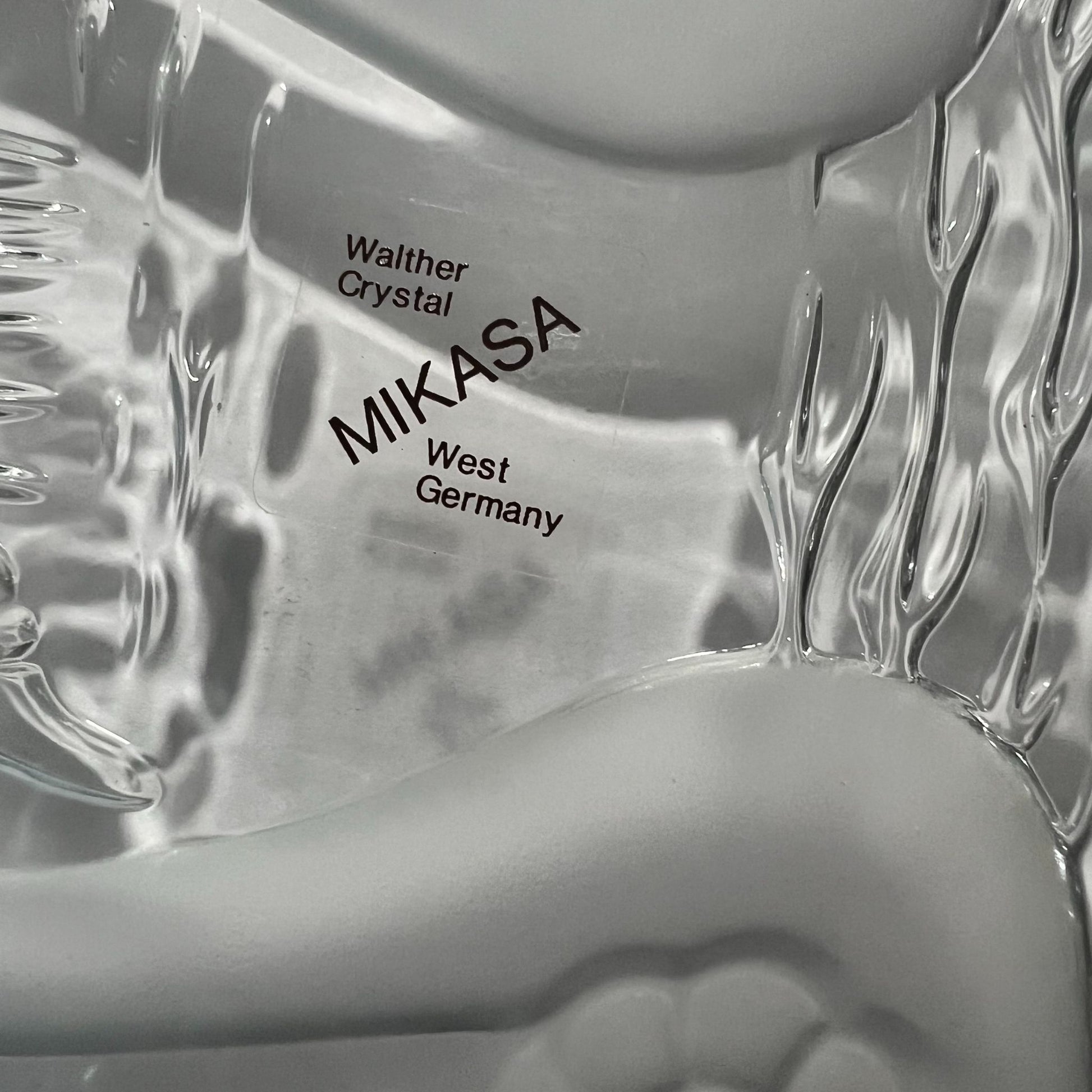 Mikasa walther crystal swan platter on neutral background, vintage home decor or collectible.
